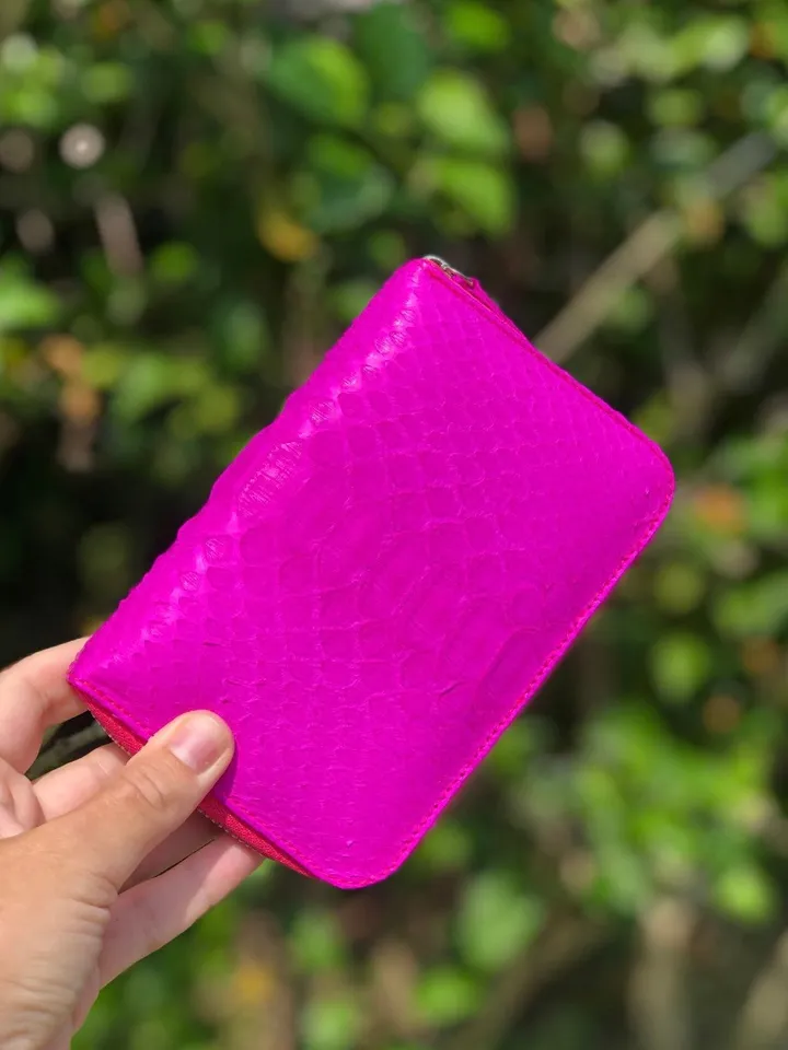 Genuine python skin fuchsia wallet | Small wallet | Exotic leather wallet | Women wallet | Snake trendy Wallet | Snakeskin designer wallet