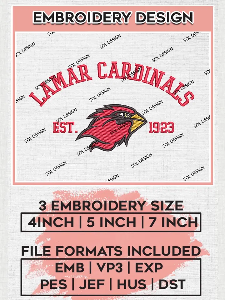Lamar Cardinals Est 1923 Logo Embroidery Designs, NCAA Lamar Cardinals Team Embroidery, NCAA Team Logo, 3 sizes, Machine embroidery Files, Digital Download