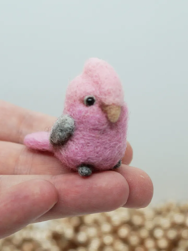 Miniature needle felted galah, cute bird, needle felted cockatoo, pink cockatoo, made to order