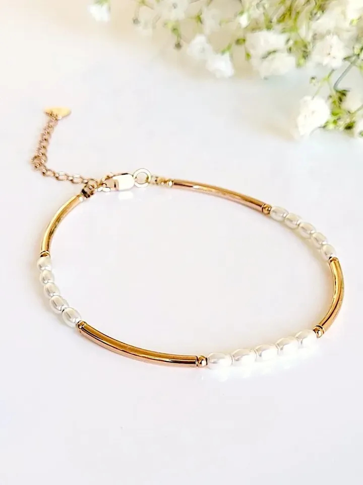 Bracelet Silver gold plated 925 with pearls