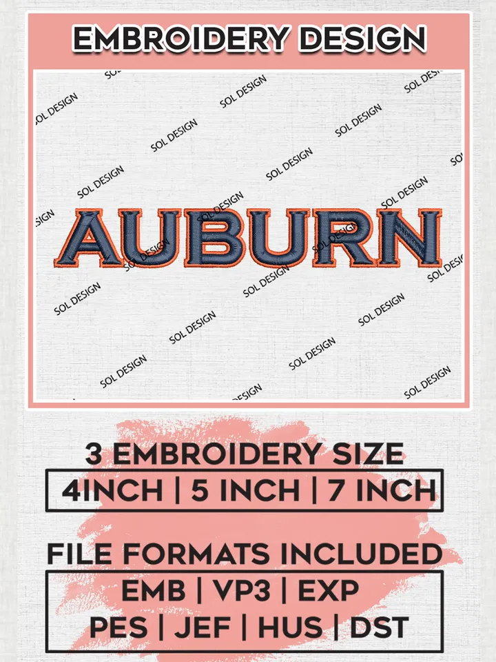 NCAA Auburn Team Word Logo Embroidery Design Files, NCAA Auburn Tigers Machine Embroidery, NCAA Teams, 3 sizes, NCAA Machine embroidery designs, Digital Download