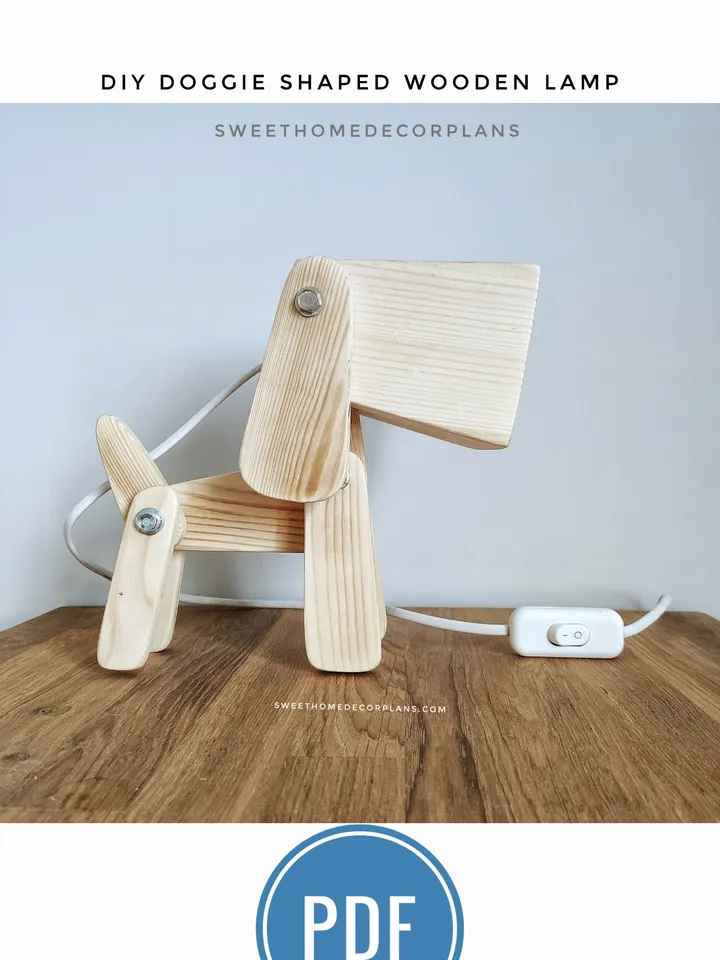 Diy doggie shaped wooden lamp for kids room pdf. Nursery dog wooden lampshade tutorial. Baby table light lamp decor. Eco friendly product