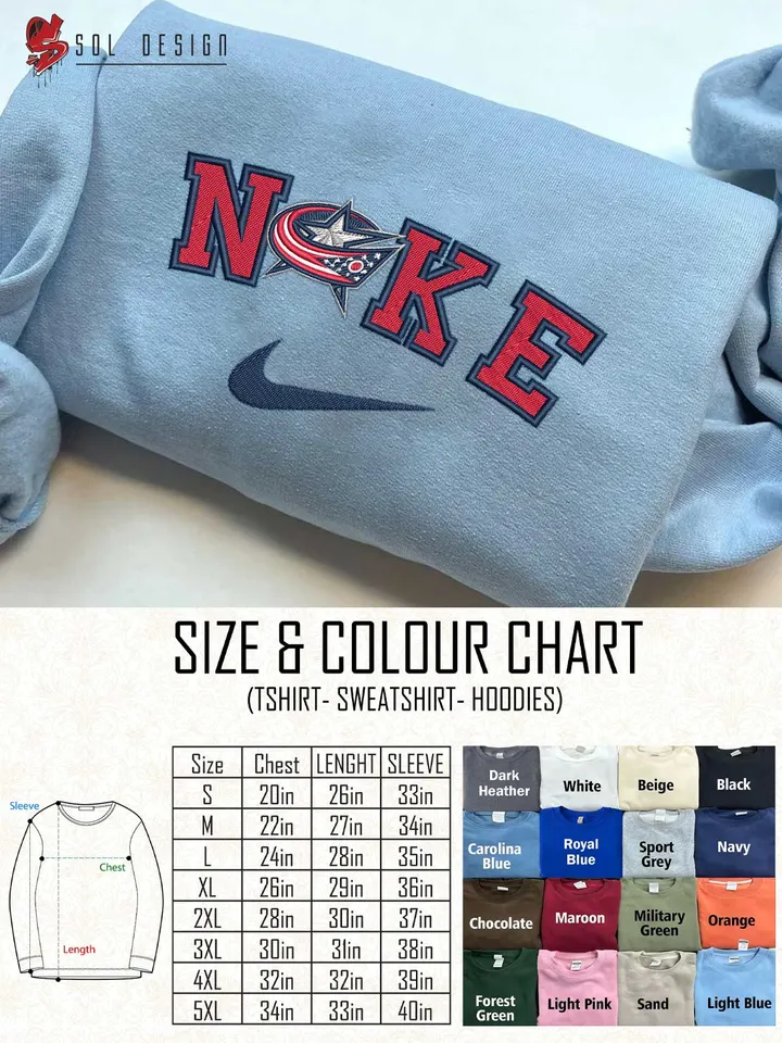 Columbus Blue Jackets Embroidered Sweatshirt, NHL Blue Jackets Embroidered T Shirt, NHL Embroidered Sweater, NHL Columbus Blue Jackets Shirt, Hockey Embroidered Hoodie