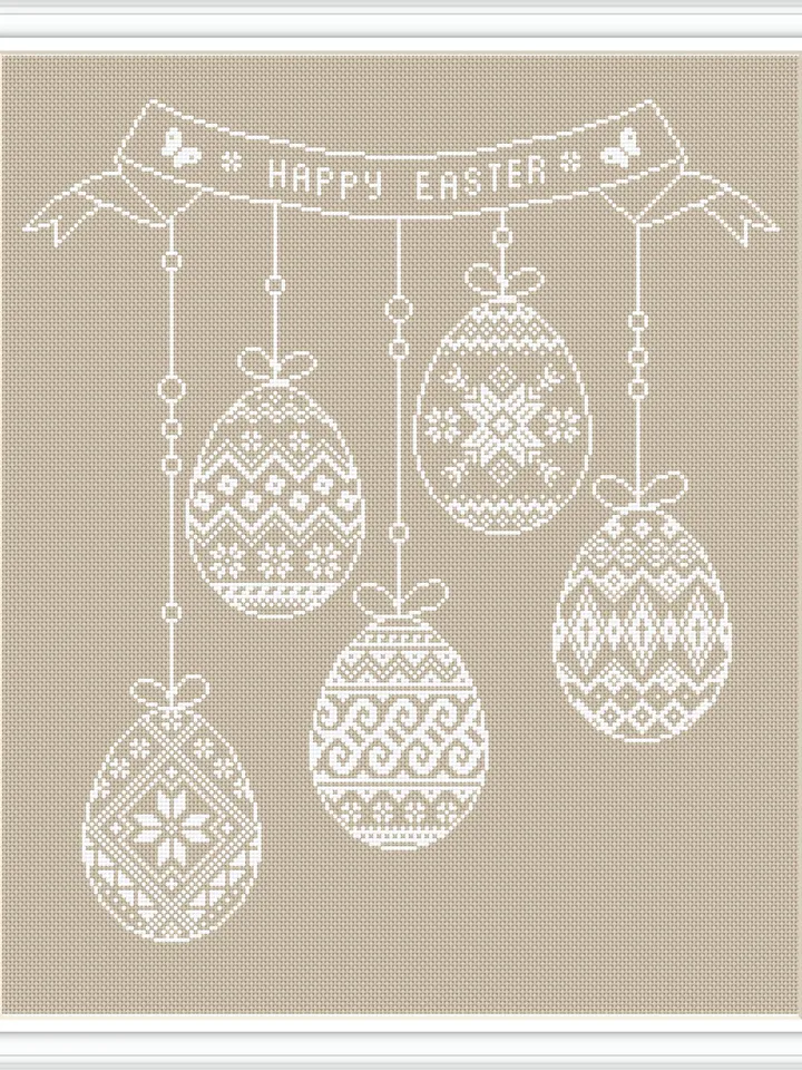 Easter eggs cross stitch pattern PDF download Monochrome sampler cross stitch chart for beginner, Happy Easter pattern digital PDF #T44