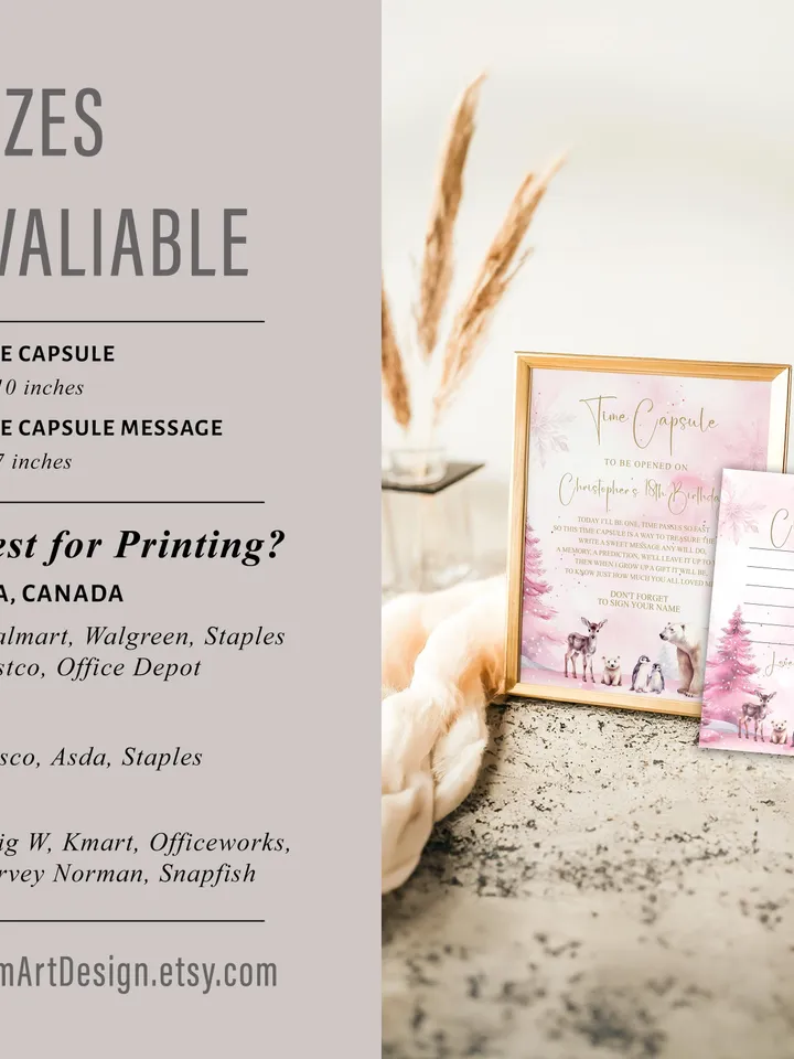Winter Onederland Time Capsule Sign Wonderland Boy Girl First 1st Birthday Party Decor Polar Bear Arctic Animals Guestbook EDITABLE i123