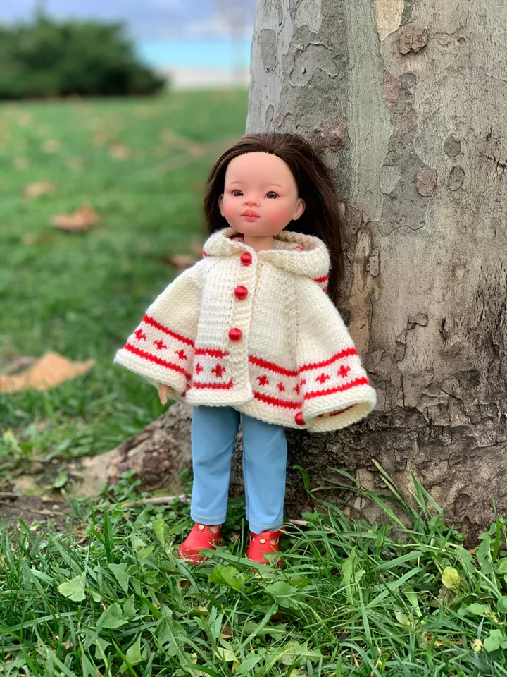 Poncho for Paola Reina KNIT PATTERN and tutorial Poncho for Boneka 12-13 inch doll, Ruby Red Siblies, Les Cheries 32 cm PDF eng