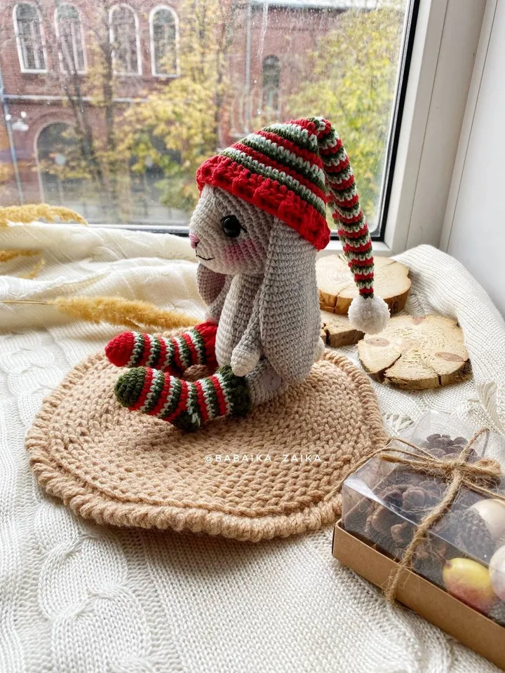 PDF Crochet Pattern Christmas Bunny, Small Toy Pattern, Amigurumi, Animal Pattern, Amigurumi Christmas pattern, TUTORIAL bunny in Eng