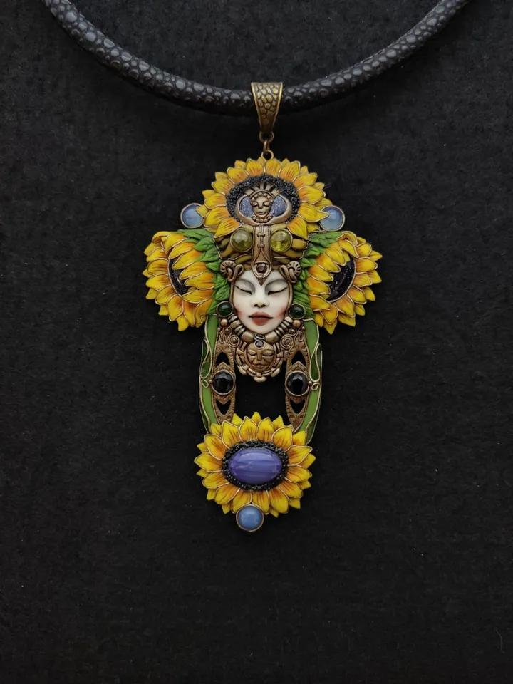 Art Deco style sunflower necklace
