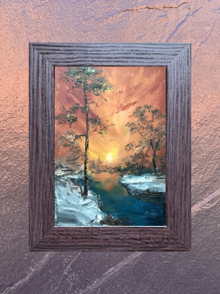 Original Landscape Forest Oil Painting Sunset Wall Art