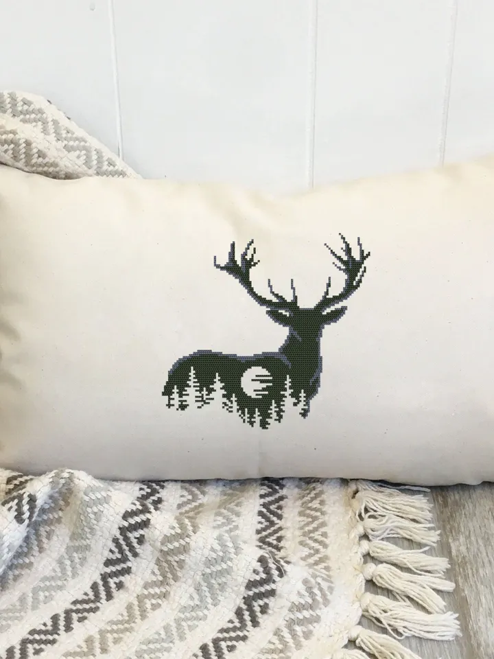 Deer silhouette cross stitch pattern download PDF Nature cross stitch chart, Deer hand embroidery PDF, Easy stitch beginner, Home decor #L52