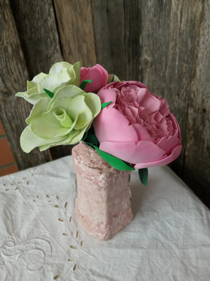 Exquisite Handmade Peony and Eustoma Bouquet in a Decorative Vase - Forever Fresh Floral Art