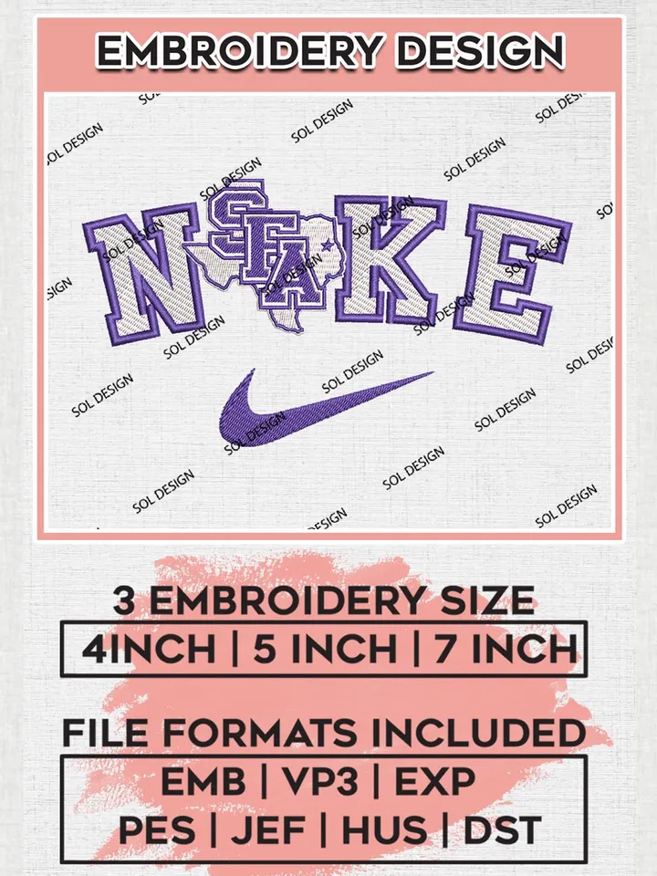Nike Stephen F. Austin Lumberjacks Machine Embroidery Design, NCAA Stephen F. Austin Lumberjacks Embroidery Design files, NCAA Embroidery Designs, NCAA Machine Embroidery Designs, Digital Download