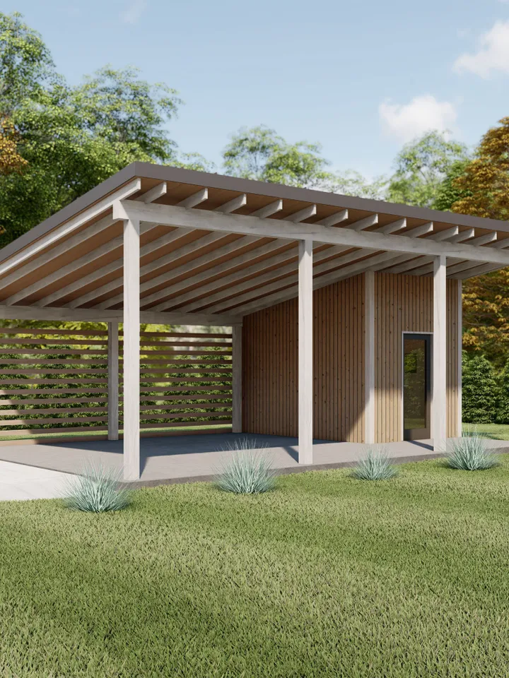Modern Carport Plans with Storage Shed, 19'x28'-6'' Lean to Pavilion Construction Blueprints