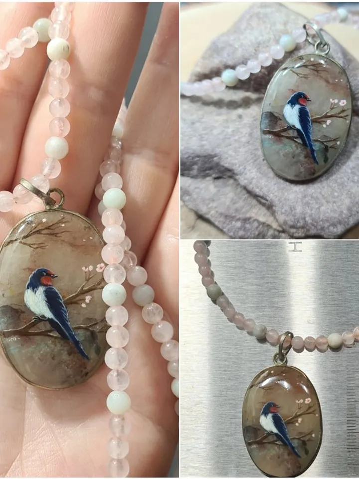 Swallow Necklace Pendant Rose Pink quartz Christmas Gift Wrapping