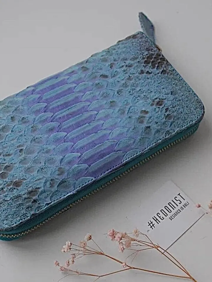 Genuine python skin wallet light blue classical, woman wallet men wallet, unisex wallet leather pythonskin,design wallet handmade