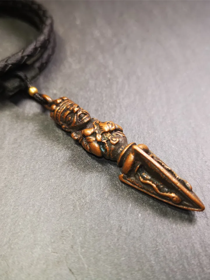 Gandhanra Antique Tibetan Amulet ,Vajrapani Phurba,Kila(Dorje Phurba) , Trantic Buddhism Ritual Implement Pendant,Made of Copper,2.36"