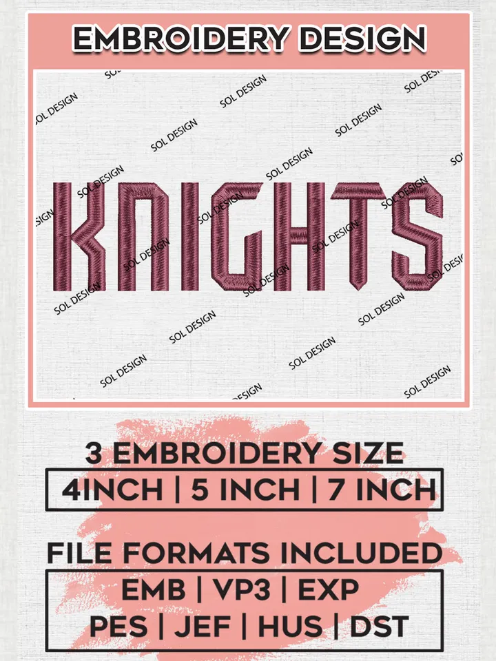 NCAA Knights College Team Writing Logo Embroidery Design Files, NCAA Fairleigh Dickinson Knights Machine Embroidery, NCAA Teams, 3 sizes, NCAA Machine embroidery designs, Digital Download
