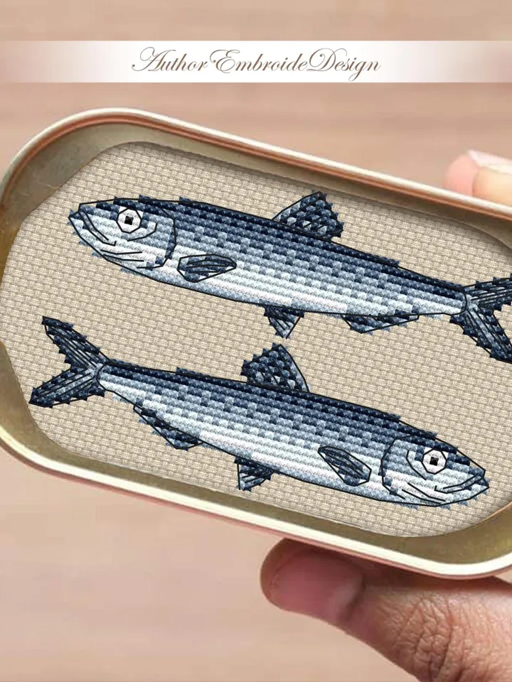 Sardines cross stitch pattern PDF download Mini fish cross stitch chart, Sardine pattern digital PDF for beginners, Funny kitchen decor #F29