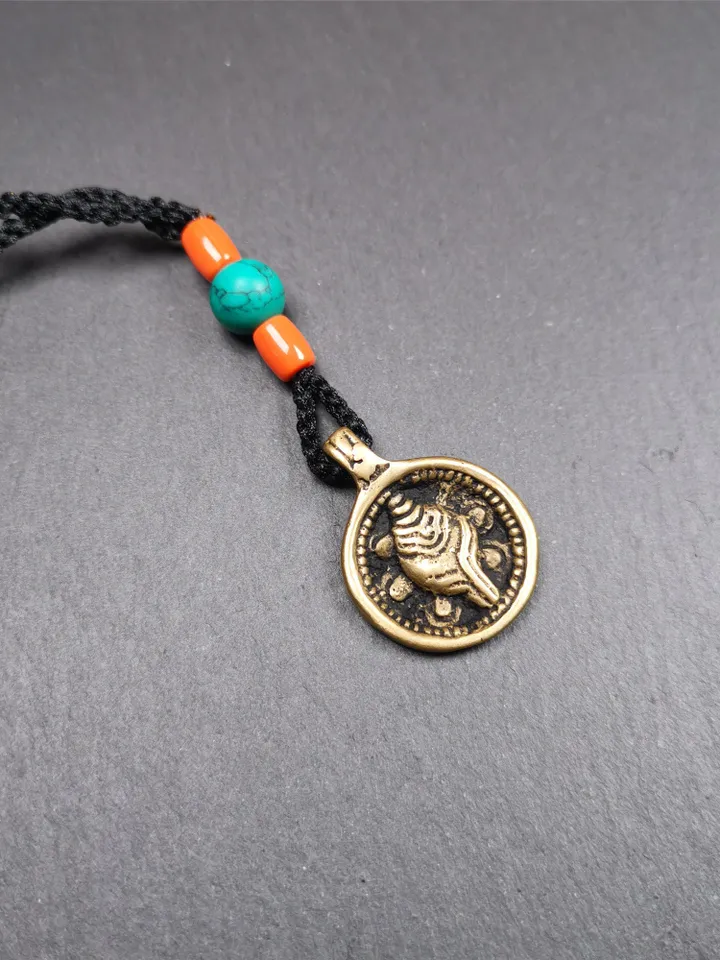 Gandhanra Handmade Tibetan Buddhist Amulet,Shankha(Divine Conch) Amulet Pendant,Made of Brass,0.98"