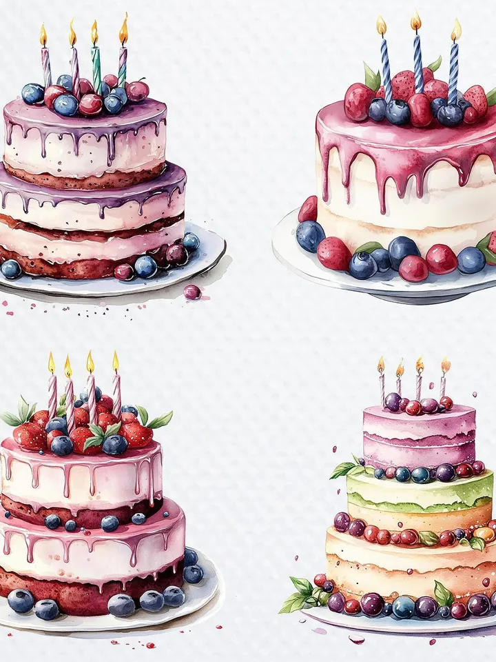 10 Birthday cake PNG Bundle, Printable Watercolor sublimation, High Quality, Digital download, High resolution, Paper crafts, junk journals