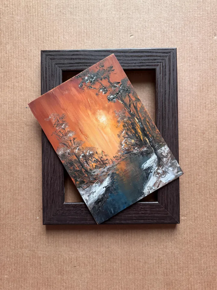 Forest Original Painting Oil Abstract Landscape Sunset Wall Art