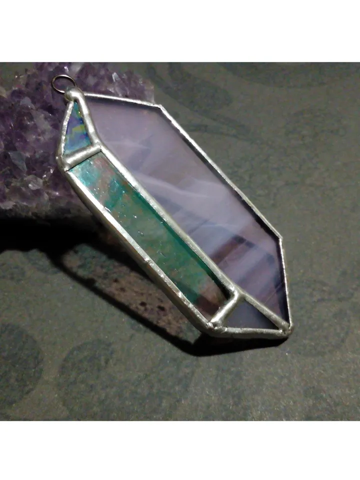 Glass crystal, semi precious stone imitation, simple stained glass, iridescent stained glass, Minimalist necklace
