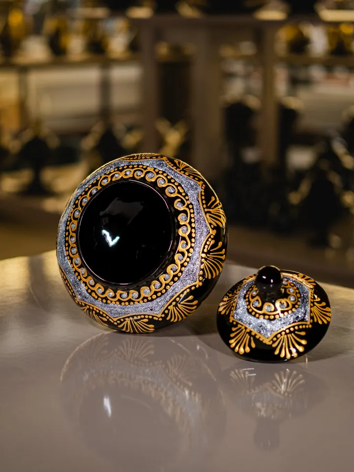 Handmade Serving Bowl | Black and Gold Decorative Candy Bowl