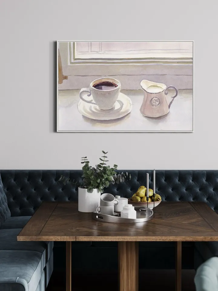 Coffee Still Life, Watercolor Painting, Cafe Art, Breakfast Still Life, Coffee Illustration, Kitchen Wall Art, Moody Still Life, Modern Art