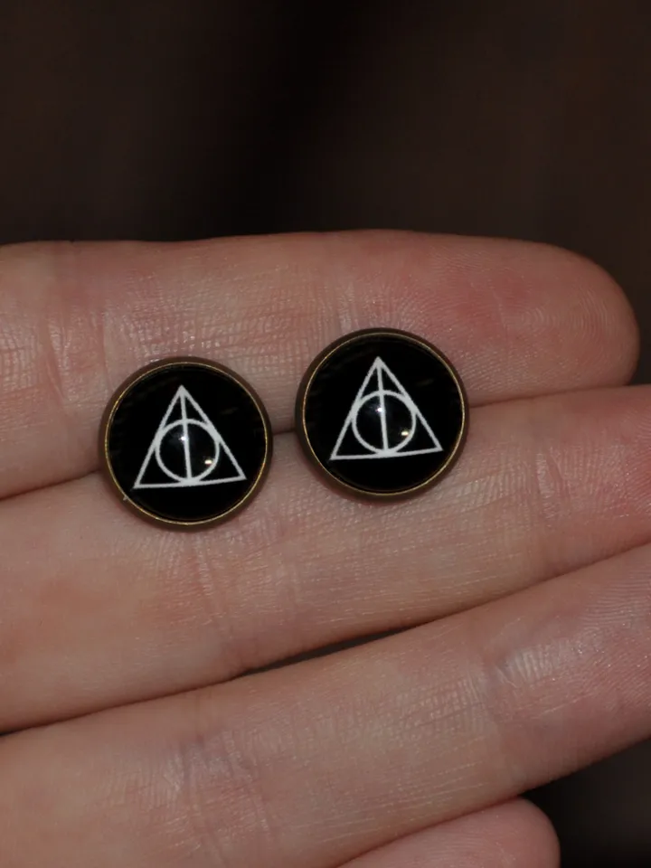 Harry Potter Earrings, Deathly Hallows earrings Gryffindor Slytherin fans gift Triangle earrings