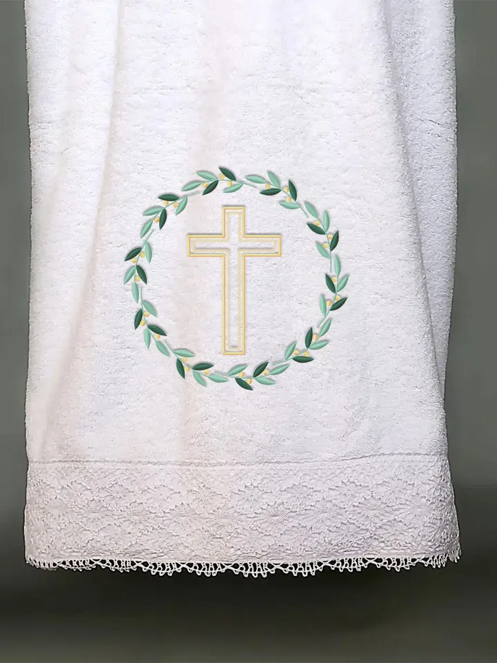 Cross with wreath embroidery design Machine embroidery pattern 3 sizes, Embroidery files christian cross, Religious embroidery Easter #R46