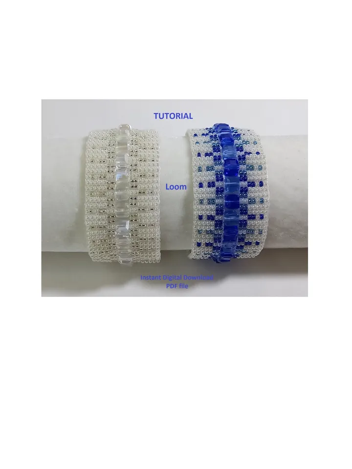 TUTORIAL Cuff Bracelet Loom - Square Stitch, Bead Patterns Bracelet, Seed beads Preciosa and Square glass beads, Instant Download
