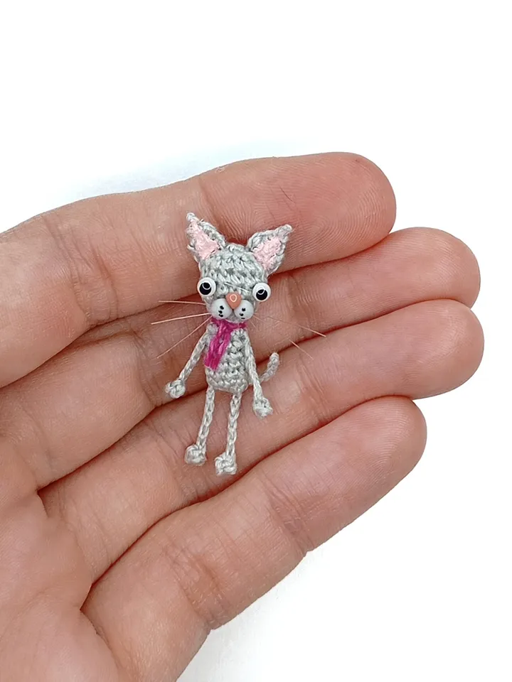 English PDF crochet pattern cat. Crochet miniature pattern. Little cat toy pattern. DIY cute toy. Pattern amigurumi. Micro crochet