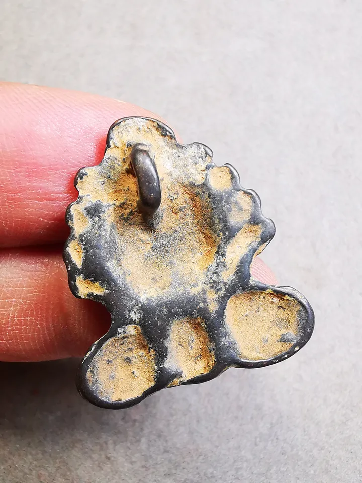 Gandhanra Antique Tibetan Buddhist Amulet Badge,Triratna,Mani Jewel/Wish-Fulfilling Cintamani,Nandipada Pendant Stamp,60 Years Old
