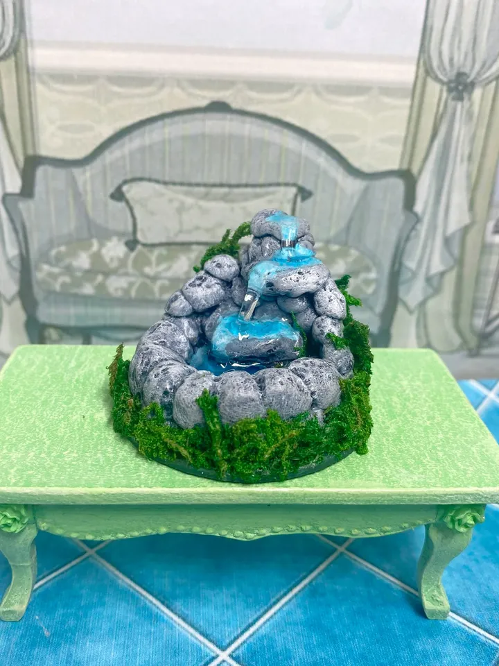 Tabletop fountain for dollhouse. Fountain. Puppet miniature. 1:12. Doll accessories.