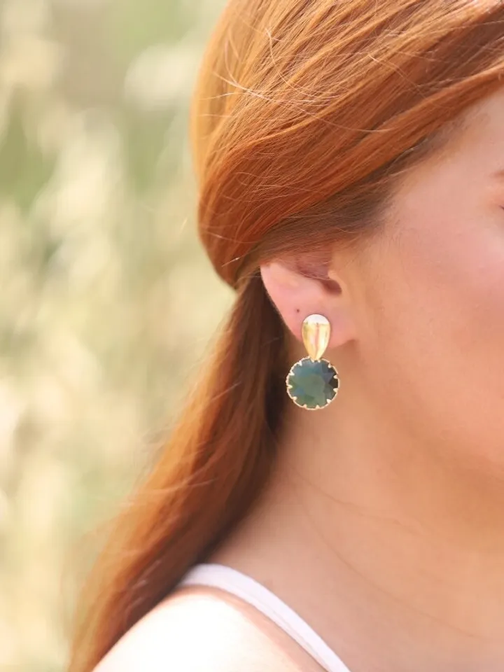 Gold , Emerald Green Boho Bridal Earrings , Swarovski Crystal Statement Boho Wedding Earrings , Boho Bridal Jewelry , Boho Wedding Jewelry,