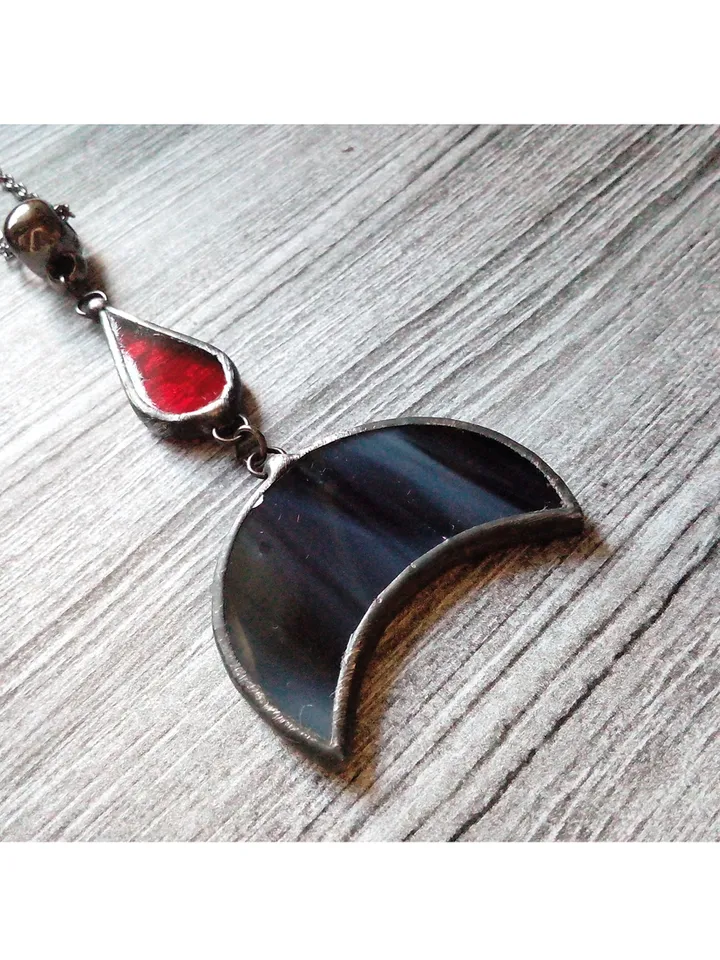 Mirror crescent necklace, blood moon necklace, black lilith, soldered crescent, Halloween moon, witchy aesthetic