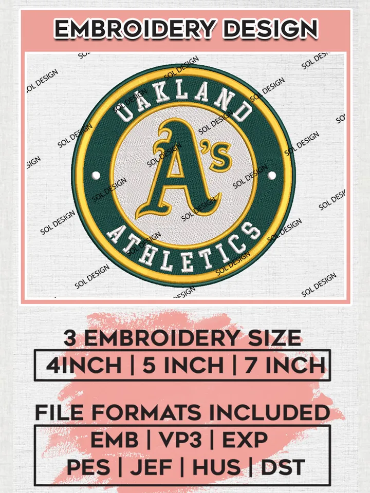Oakland Athletics MLB Team Round Logo Embroidery Design, MLB Team Embroidery files, Oakland Athletics Baseball Team, Athletics Team, Digital Download