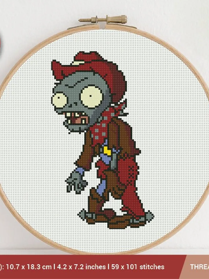 Cowboy Zombie Plants vs Zombies Cross stitch pattern | Embroidery Pattern | Instant Download | Cross Stitch Patterns | Embroidery Designs