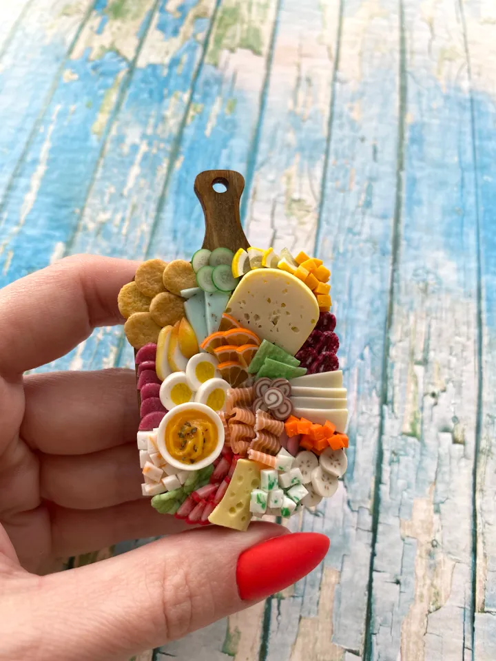 Magnet Miniature Cheese Charcuterie board with Polymer clay Souvenir