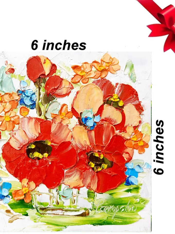 Poppies Impasto Oil Painting Abstract Flowers Original Art Neutral Floral Wall Art Rustic Decor Mother's Day Gift by ArtProkopaloSv