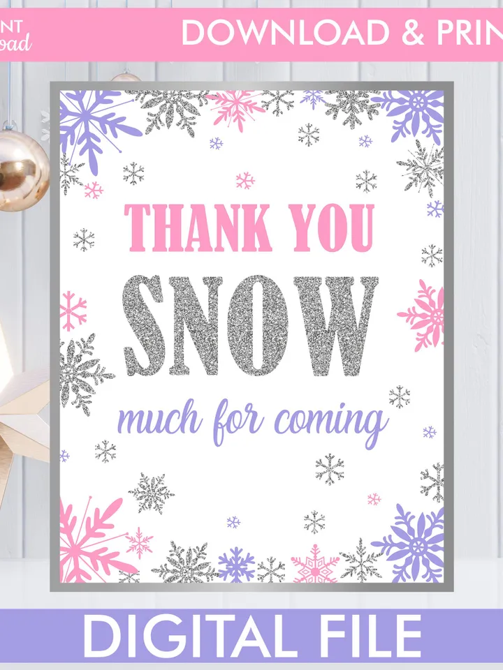Winter Onederland Signs, Winter Onederland Birthday Girl Decorations, Pink Purple Silver Snowflakes Birthday Decorations Instant Download