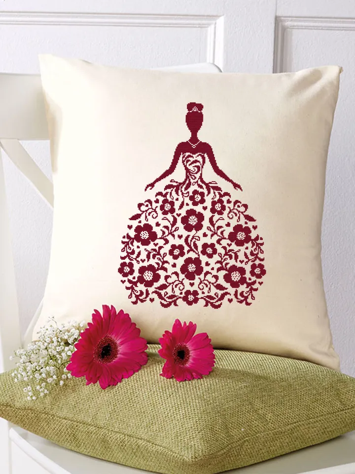 Wedding Dress cross stitch pattern download PDF Silhouette bride cross stitch, Flower dress, Monochrome cross stitch mandala dress #M194