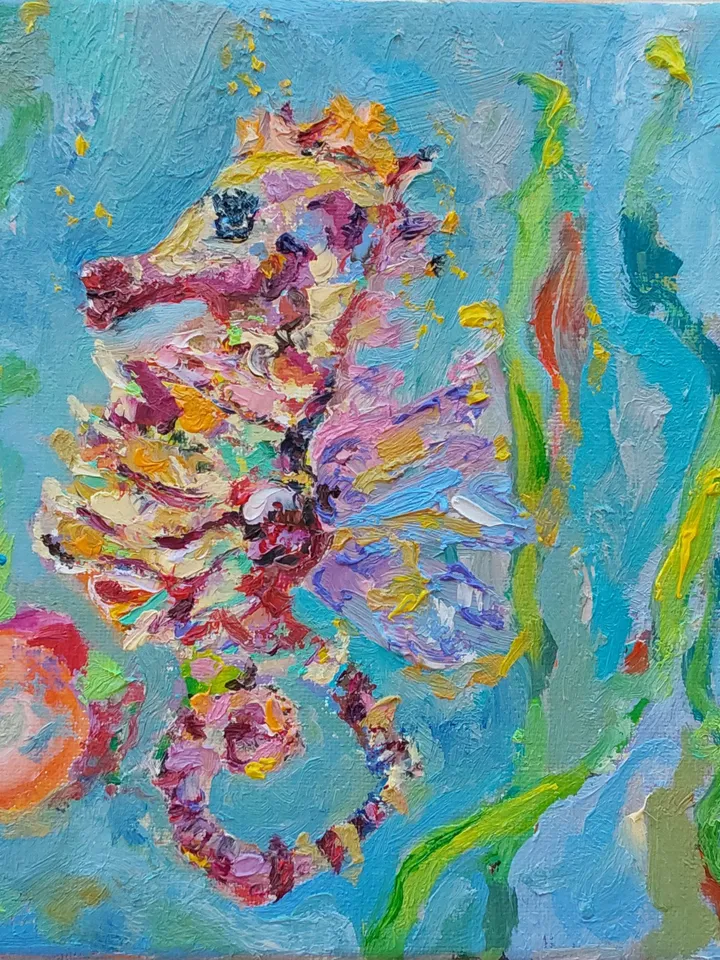 "Seahorse" oil painting on canvas 20x20mm (8x8inch)