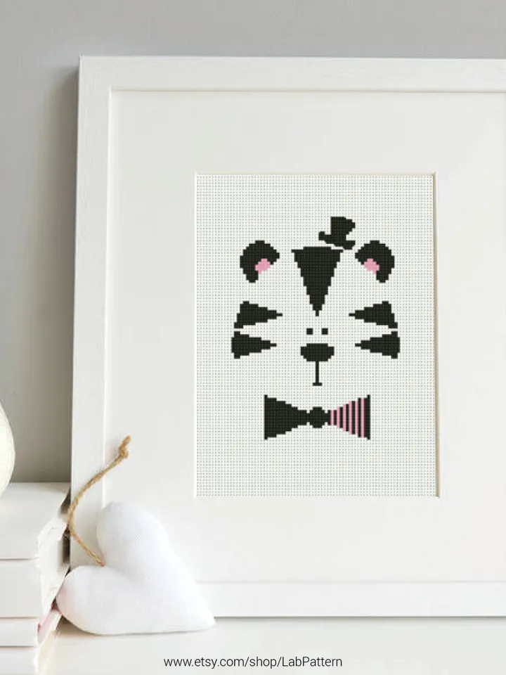 Tiger Black White Cross stitch pattern | Embroidery Pattern | Instant Download | Embroidery Designs