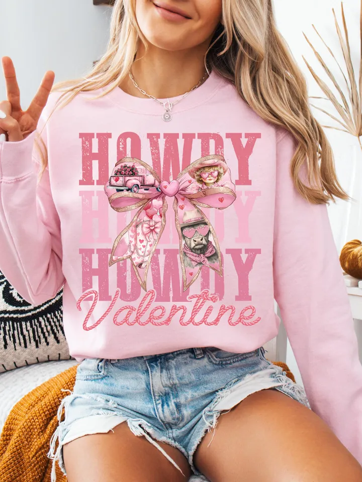 Coquette Bow Howdy Valentine Png, Western Valentines Png, Valentine Hearts Png, Pink, Glitter, Cowboy Cupid Png, Love Png, Retro Valentines
