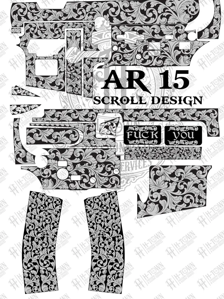 AR-15 Scroll Engraving Design | Lower Receiver Laser File | EZCAD LightBurn Svg Ai Png Dxf | Tactical Skull Floral Pattern for AR