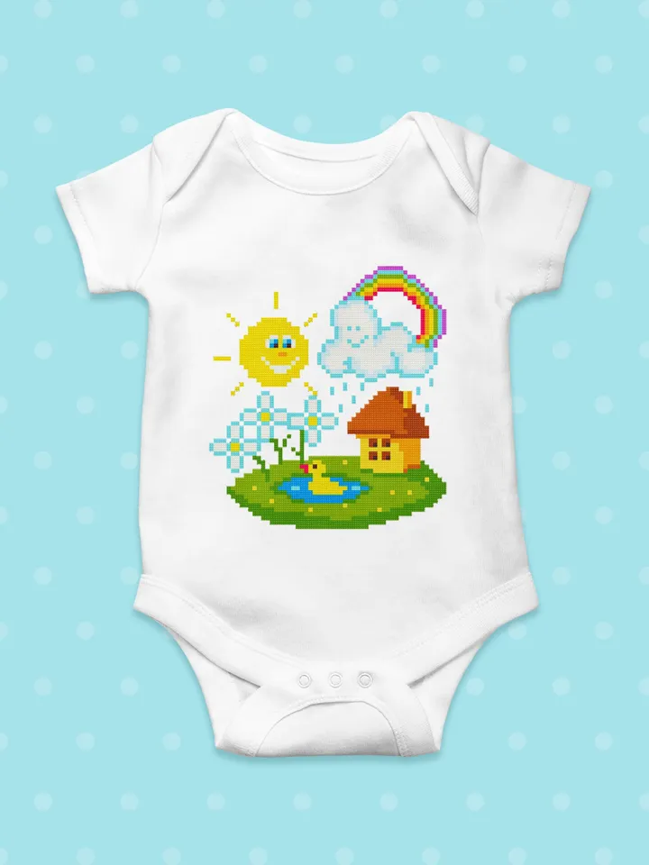 Nature cross stitch pattern download PDF Summer home xstitch chart Baby pattern digital Cute beginner stitch Small picture embroidery #O11