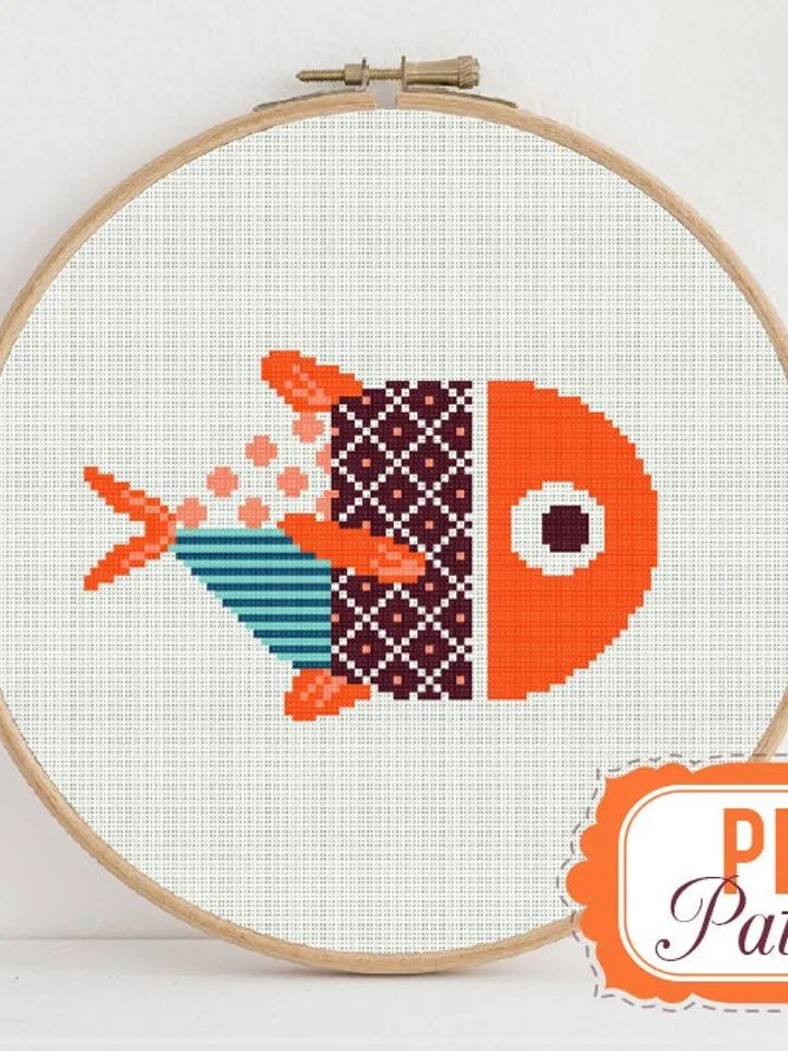 Cross stitch pattern Magic Fish Cross stitch pattern Ornament Geometry Orange PDF Format Instant Download Home decor Modern