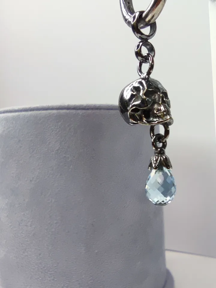 Skull Earrings with Natural Blue Topaz
