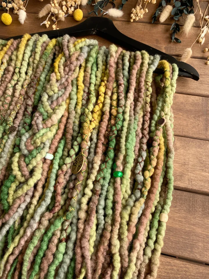Brown green forest Wool De dreadlocks ready to ship